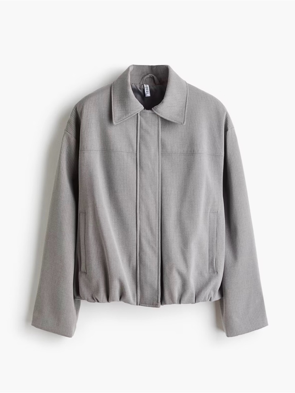 H&M Grey Striped Ribbed Bomber Jacket Great for Fall.